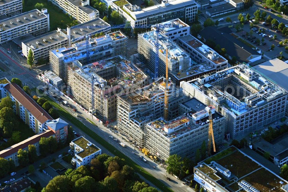 Aerial image München - Construction site of new residential and commercial building Quarter DIE MACHEREI along the Berg-am-Laim-Strasse - Weihenstephaner Strasse in the district Berg am Laim in Munich in the state Bavaria, Germany