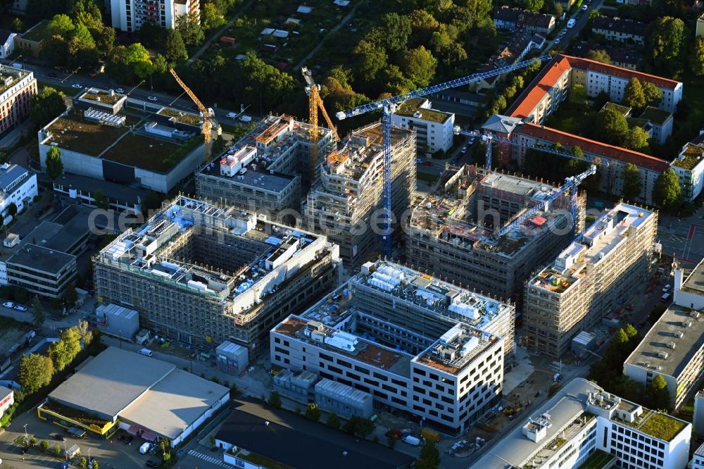 Aerial image München - Construction site of new residential and commercial building Quarter DIE MACHEREI along the Berg-am-Laim-Strasse - Weihenstephaner Strasse in the district Berg am Laim in Munich in the state Bavaria, Germany