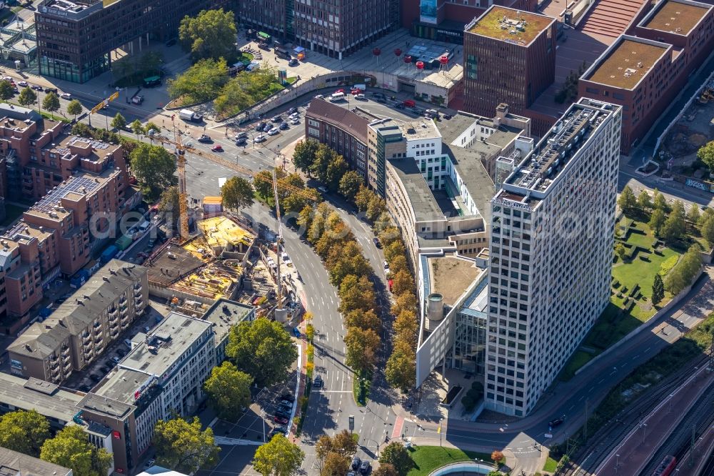 Dortmund from above - New construction of a residential and commercial building Wallring on Koenigswall in the district City-West in Dortmund in the state North Rhine-Westphalia, Germany