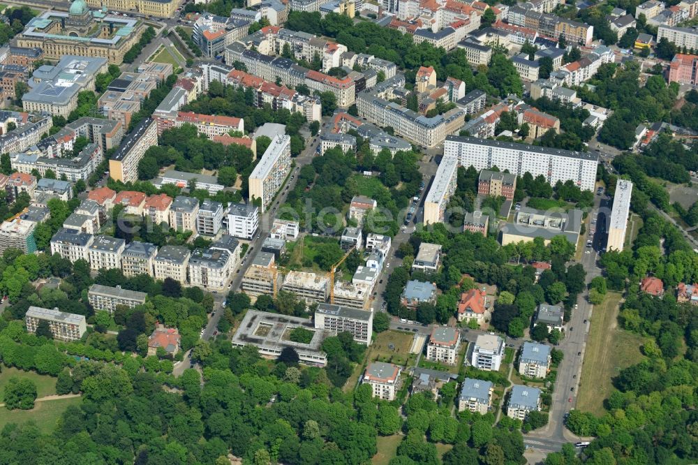 Leipzig from above - New construction condominium with modern townhouses and apartment buildings on the Clara Zetkin Park Leipzig in Saxony