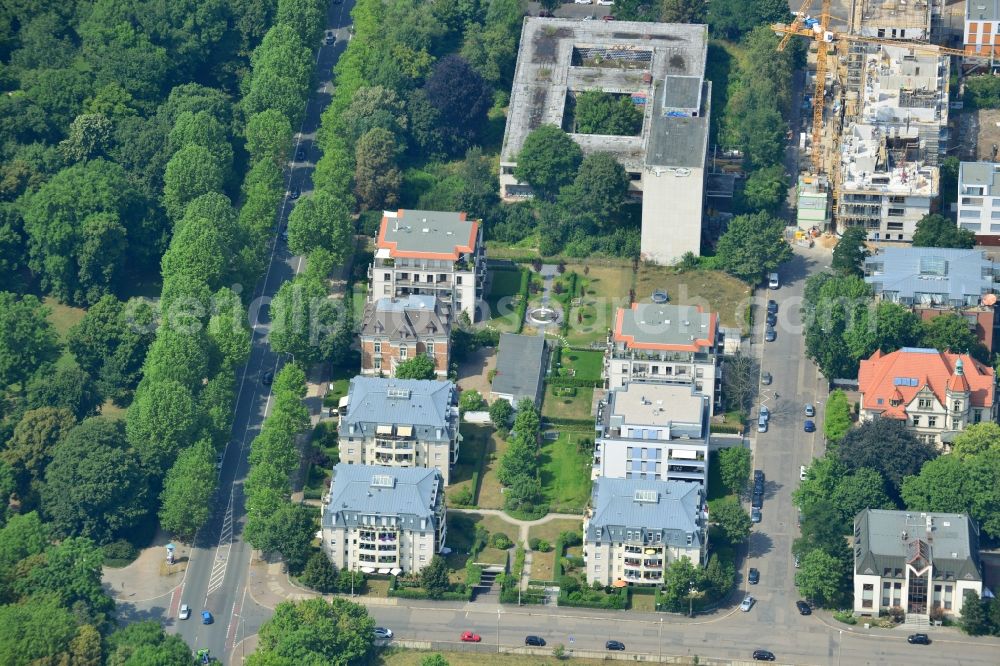 Leipzig from above - New construction condominium with modern townhouses and apartment buildings on the Clara Zetkin Park Leipzig in Saxony