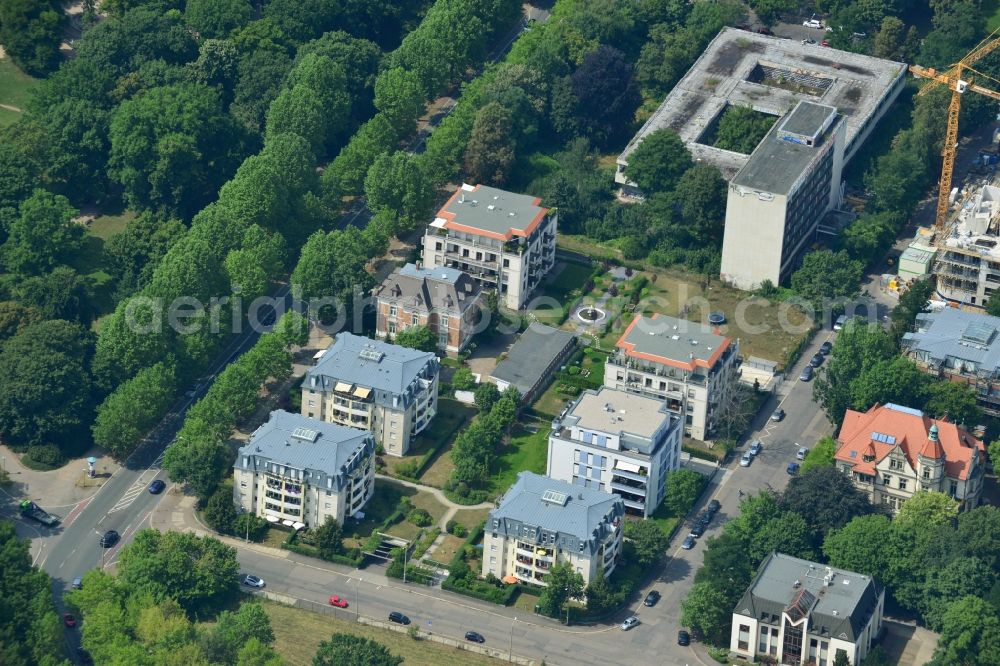 Aerial image Leipzig - New construction condominium with modern townhouses and apartment buildings on the Clara Zetkin Park Leipzig in Saxony