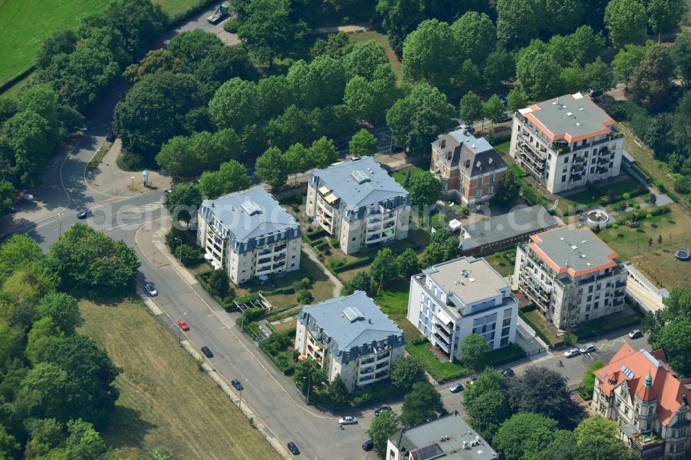 Aerial photograph Leipzig - New construction condominium with modern townhouses and apartment buildings on the Clara Zetkin Park Leipzig in Saxony