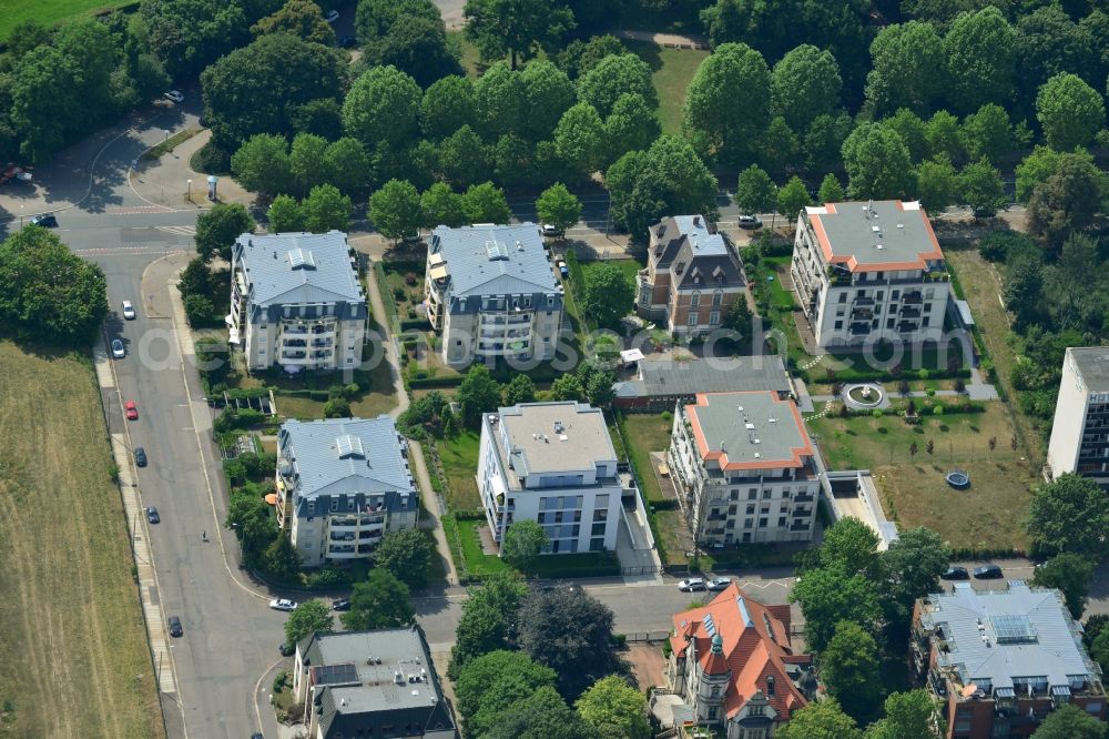 Leipzig from above - New construction condominium with modern townhouses and apartment buildings on the Clara Zetkin Park Leipzig in Saxony