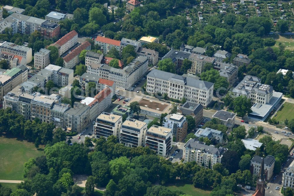 Aerial image Leipzig - New construction condominium with modern townhouses and apartment buildings on the Clara Zetkin Park Leipzig in Saxony