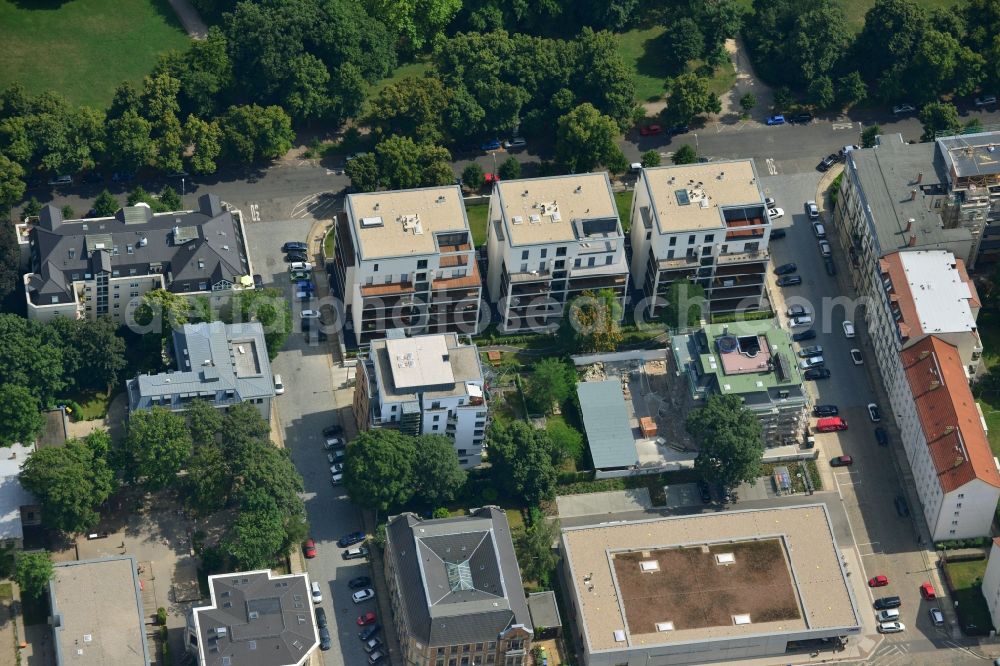 Leipzig from above - New construction condominium with modern townhouses and apartment buildings on the Clara Zetkin Park Leipzig in Saxony