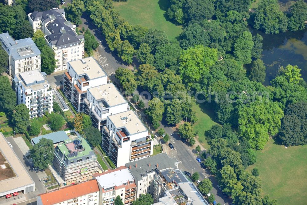 Aerial image Leipzig - New construction condominium with modern townhouses and apartment buildings on the Clara Zetkin Park Leipzig in Saxony