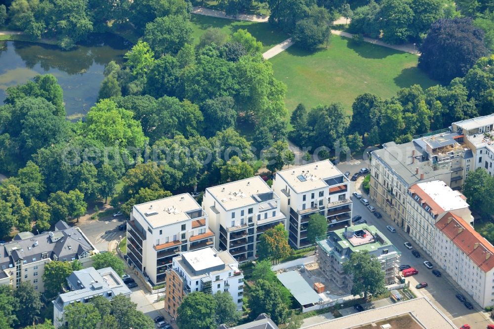 Leipzig from above - New construction condominium with modern townhouses and apartment buildings on the Clara Zetkin Park Leipzig in Saxony