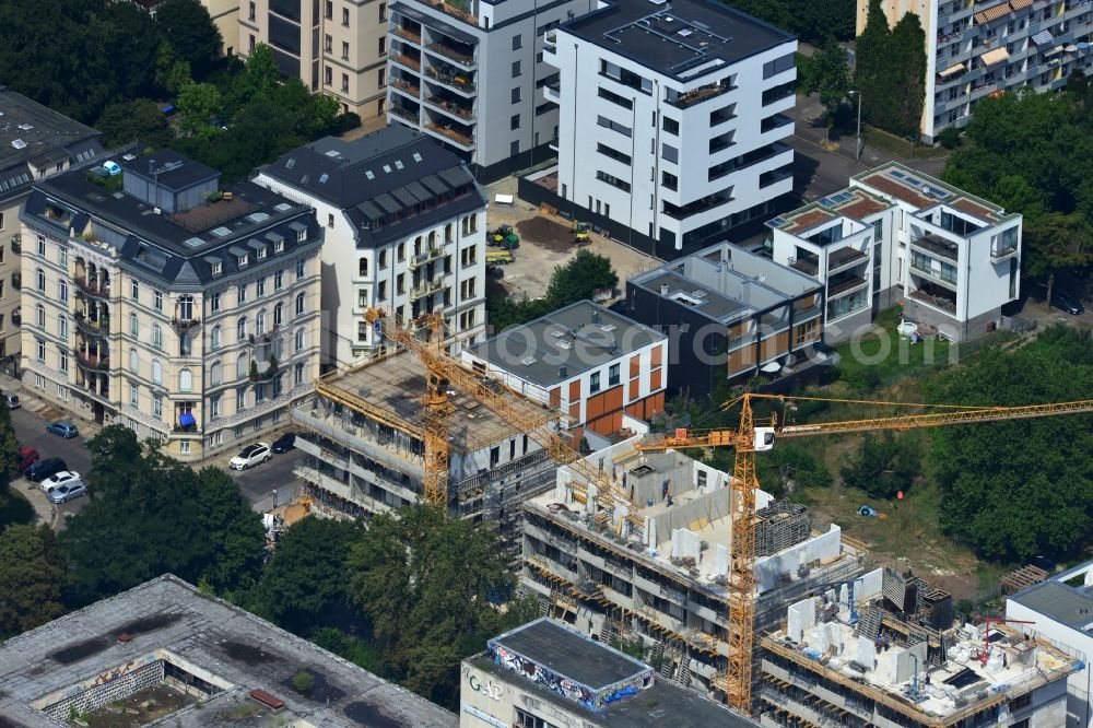 Leipzig from above - New construction condominium with modern townhouses and apartment buildings on the Clara Zetkin Park Leipzig in Saxony