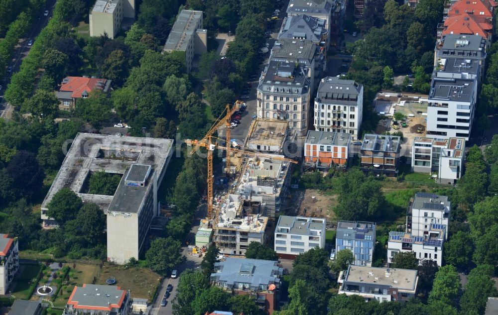 Leipzig from above - New construction condominium with modern townhouses and apartment buildings on the Clara Zetkin Park Leipzig in Saxony