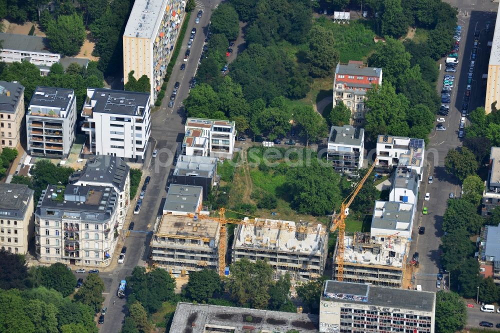 Leipzig from above - New construction condominium with modern townhouses and apartment buildings on the Clara Zetkin Park Leipzig in Saxony