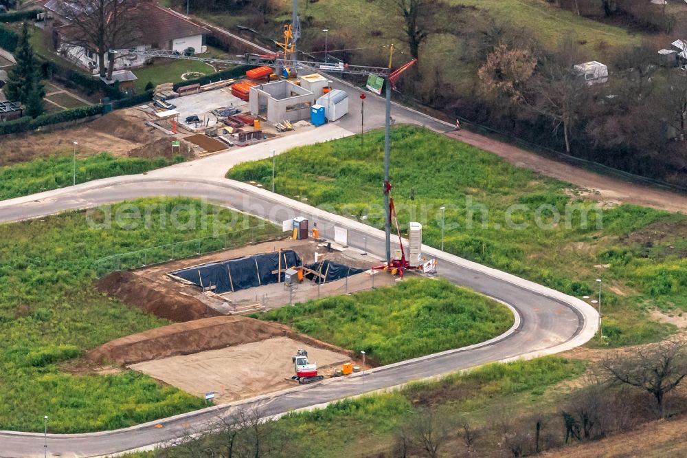 Ettenheim from the bird's eye view: Construction sites for new construction residential area of detached housing estate in Ettenheim in the state Baden-Wurttemberg, Germany