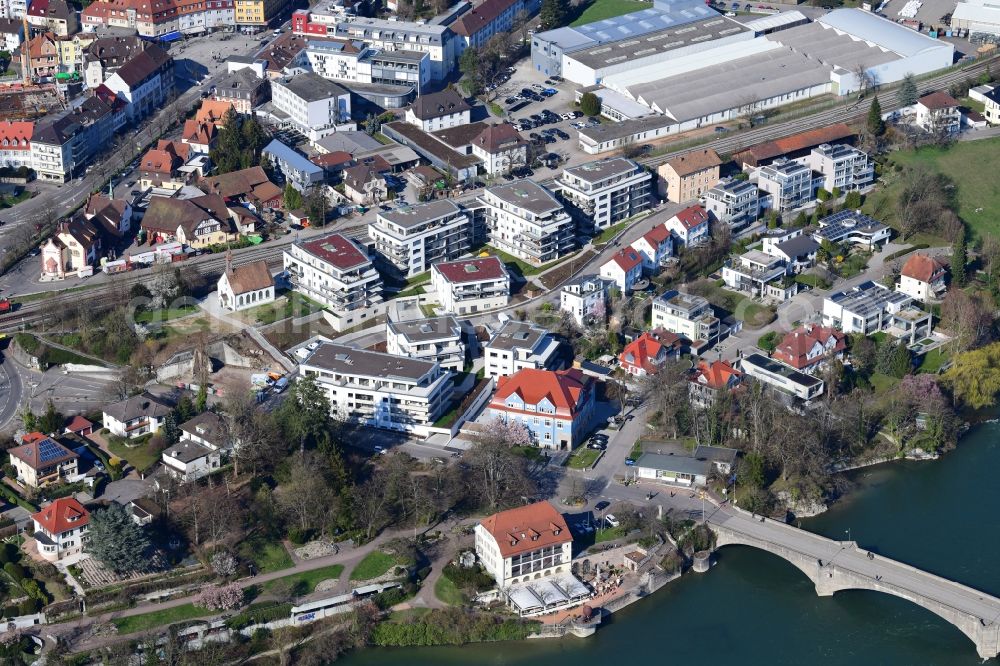 Rheinfelden (Baden) from above - New construction residential area of detached housing estate Living at the Adelberg at the river Rhine and border to Switzerland in Rheinfelden (Baden) in the state Baden-Wurttemberg, Germany