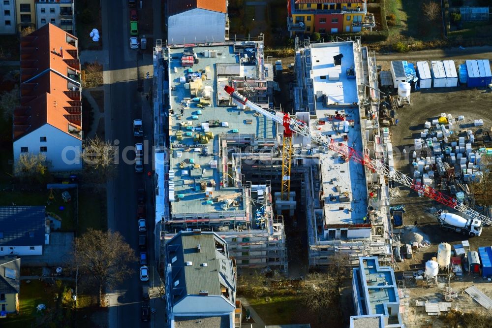 Berlin from above - Residential construction site with multi-family housing development- on the on Semmelweisstrasse in the district Altglienicke in Berlin, Germany