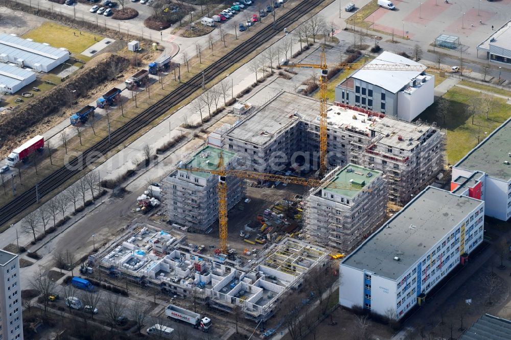 Aerial photograph Berlin - Construction side of residential area of the multi-family house settlement Zossener Hoefe on Mittenwalder Strasse corner Zossener Strasse in the district Hellersdorf in Berlin, Germany