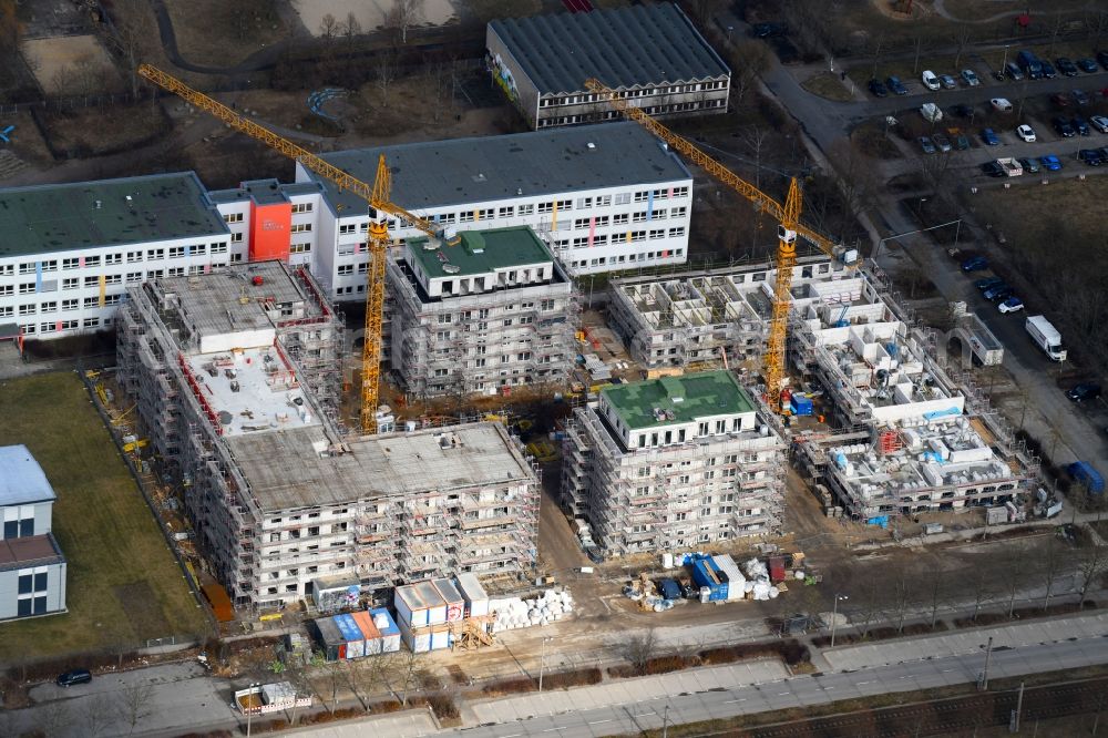 Aerial photograph Berlin - Construction side of residential area of the multi-family house settlement Zossener Hoefe on Mittenwalder Strasse corner Zossener Strasse in the district Hellersdorf in Berlin, Germany