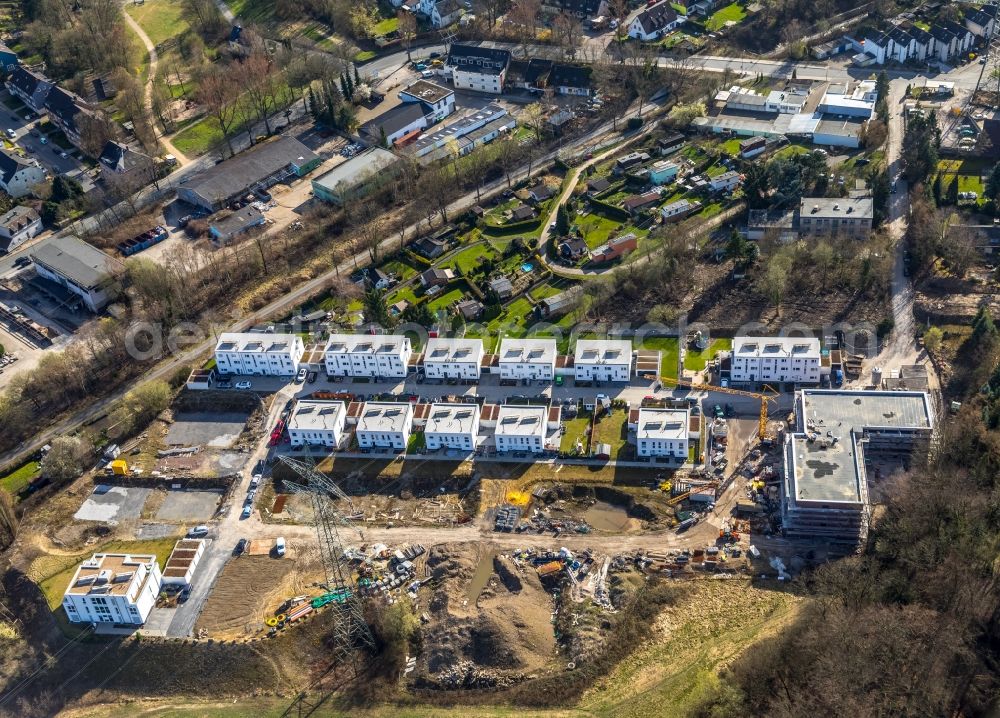 Aerial photograph Bochum - Construction site of a new residential area of the terraced housing estate on the Am alten Saegewerk in the district Weitmar in Bochum in the state North Rhine-Westphalia, Germany