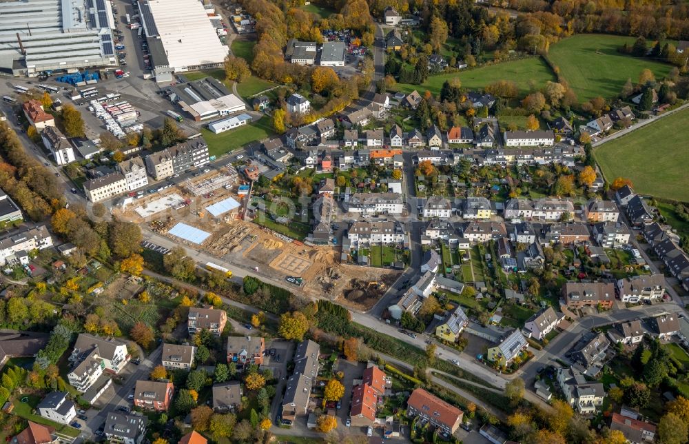 Aerial image Velbert - Construction site of a new residential area of the terraced housing estate on the of Deutsche Reihenhaus AG on Schmalenhofer Strasse in Velbert in the state North Rhine-Westphalia, Germany