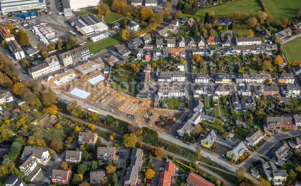 Aerial photograph Velbert - Construction site of a new residential area of the terraced housing estate on the of Deutsche Reihenhaus AG on Schmalenhofer Strasse in Velbert in the state North Rhine-Westphalia, Germany