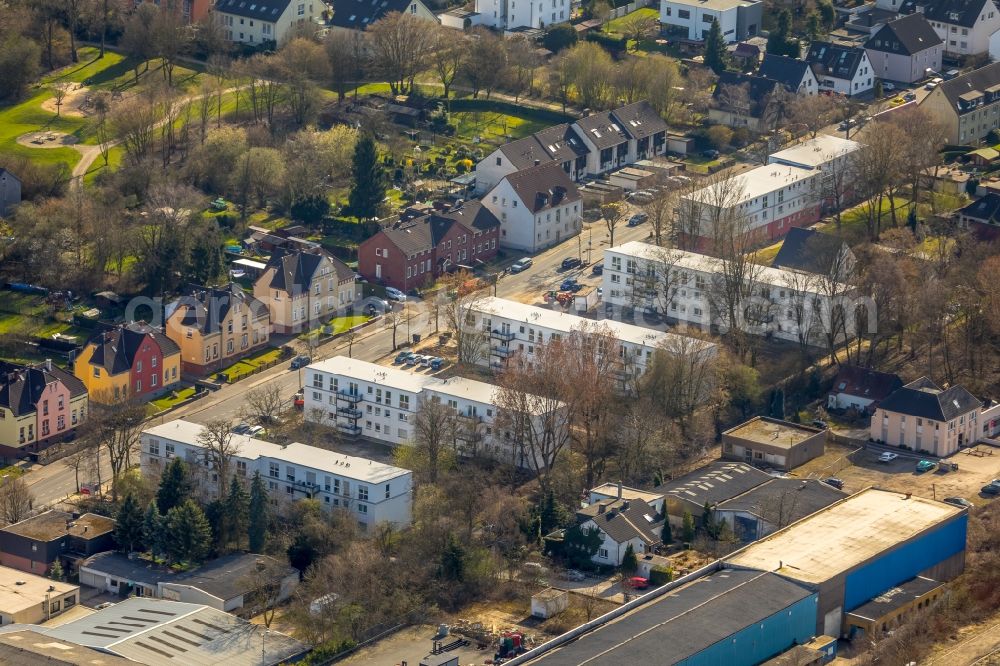 Aerial photograph Bochum - Construction site of a new residential area of the terraced housing estate on the along the Prinz-Regenten-Strasse in Bochum in the state North Rhine-Westphalia, Germany