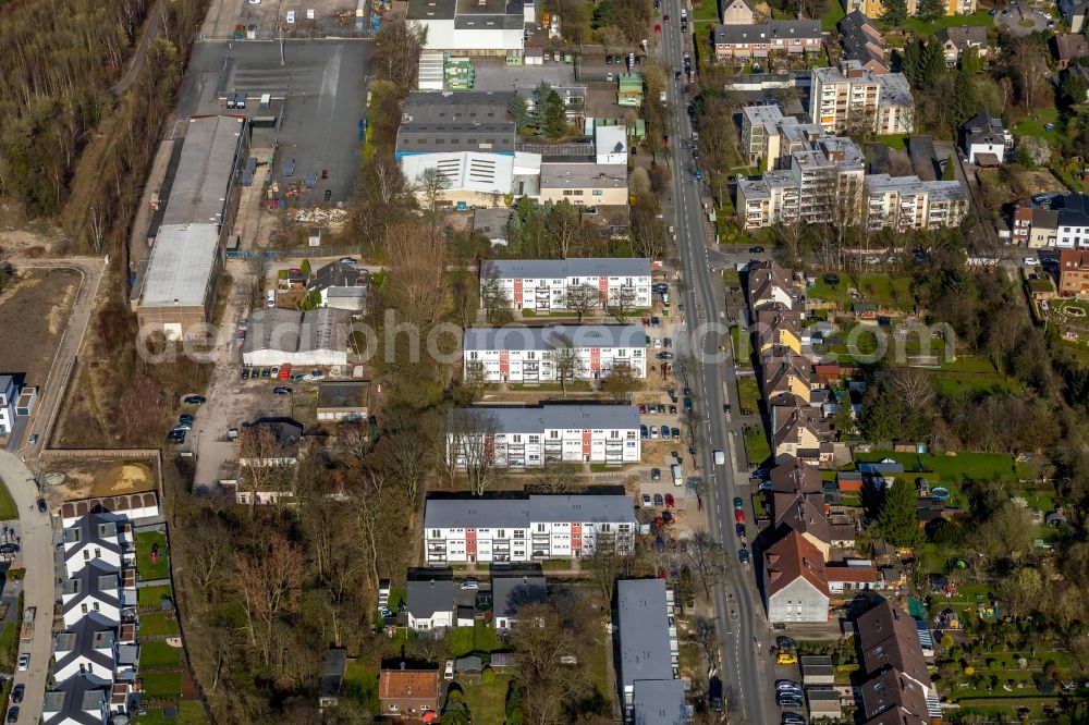 Aerial image Bochum - Construction site of a new residential area of the terraced housing estate on the along the Prinz-Regenten-Strasse in Bochum in the state North Rhine-Westphalia, Germany