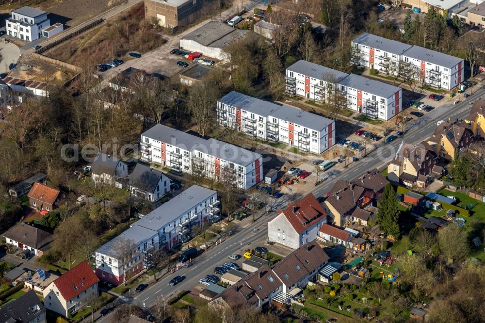 Aerial photograph Bochum - Construction site of a new residential area of the terraced housing estate on the along the Prinz-Regenten-Strasse in Bochum in the state North Rhine-Westphalia, Germany