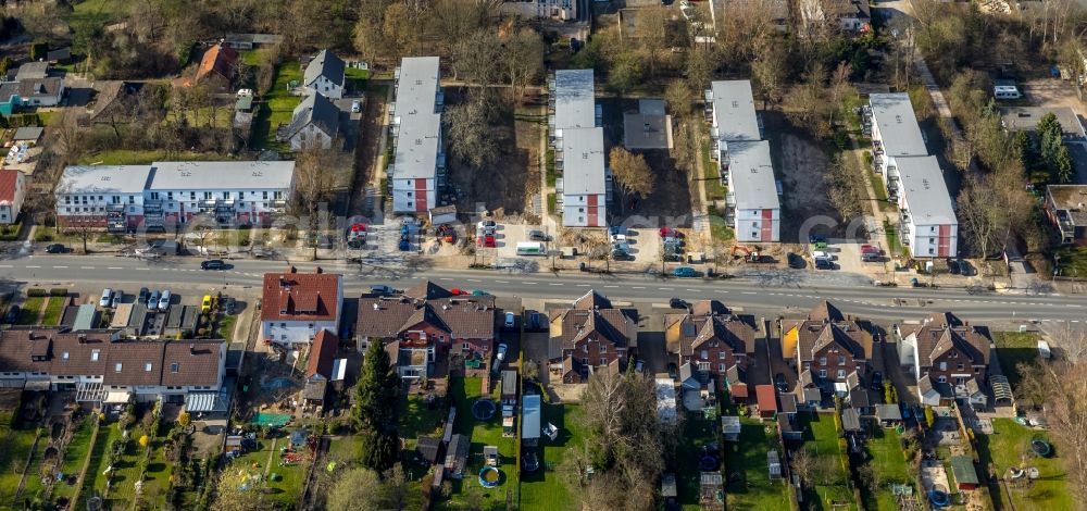 Bochum from above - Construction site of a new residential area of the terraced housing estate on the along the Prinz-Regenten-Strasse in Bochum in the state North Rhine-Westphalia, Germany