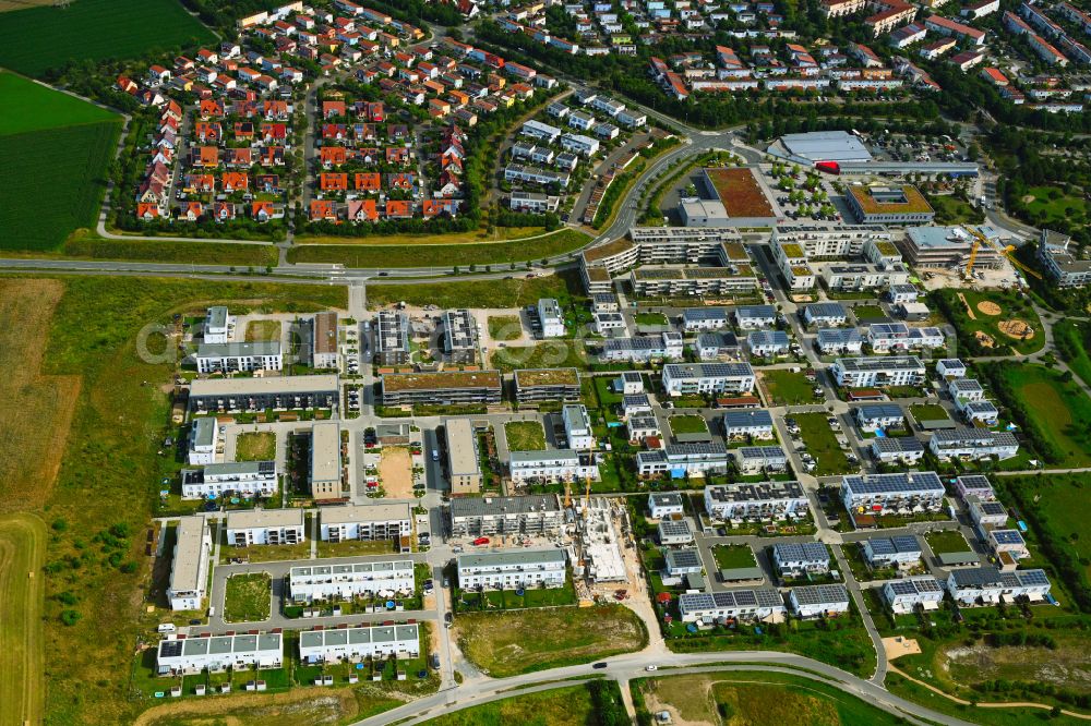 Aerial image Erlangen - Construction site of a new residential area of the terraced housing estate on street Adenauerring in the district Buechenbach in Erlangen in the state Bavaria, Germany