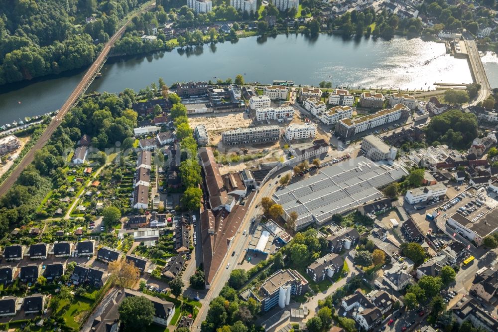 Aerial photograph Essen - Construction site of a new residential area of the terraced housing estate on the between the Ringstrasse and the Bachstrasse in Essen in the state North Rhine-Westphalia, Germany