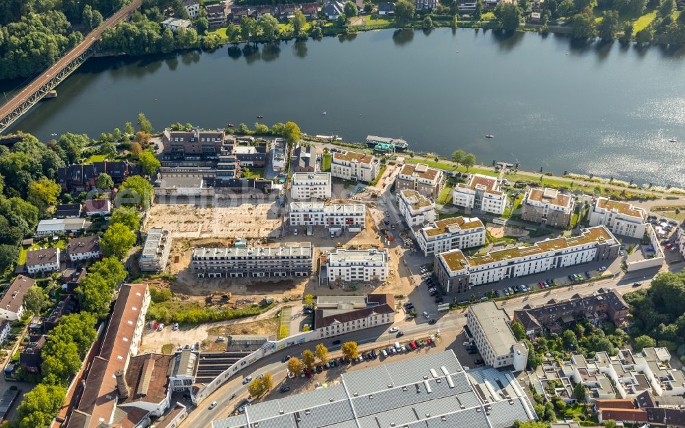 Aerial image Essen - Construction site of a new residential area of the terraced housing estate on the between the Ringstrasse and the Bachstrasse in Essen in the state North Rhine-Westphalia, Germany