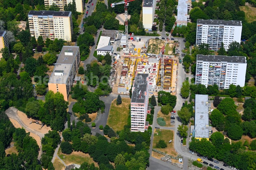 Berlin from above - Construction site for the multi-family residential building on Marchwitzastrasse in the district Marzahn in Berlin, Germany