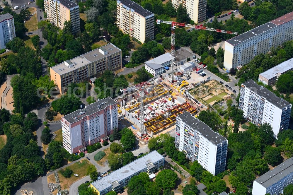 Berlin from above - Construction site for the multi-family residential building on Marchwitzastrasse in the district Marzahn in Berlin, Germany