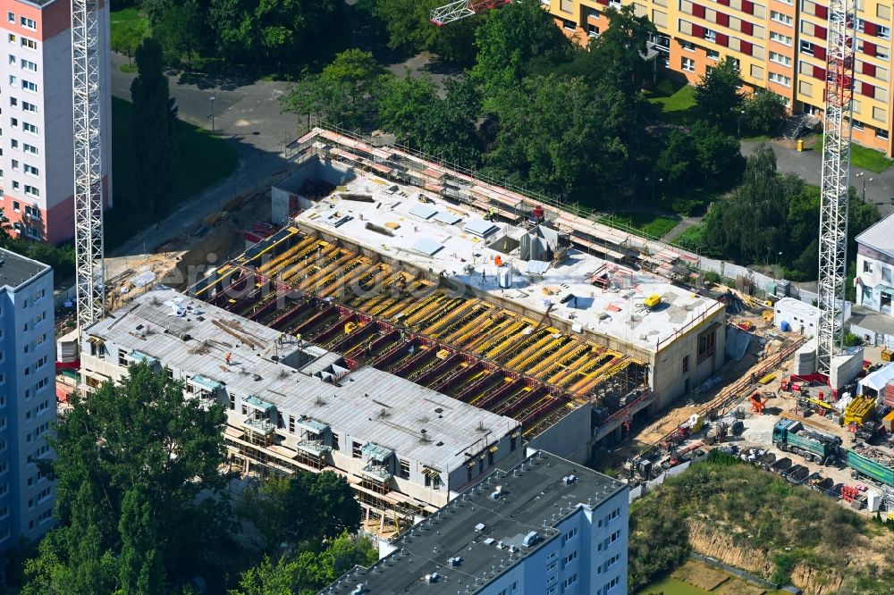 Berlin from above - Construction site for the multi-family residential building on Marchwitzastrasse in the district Marzahn in Berlin, Germany