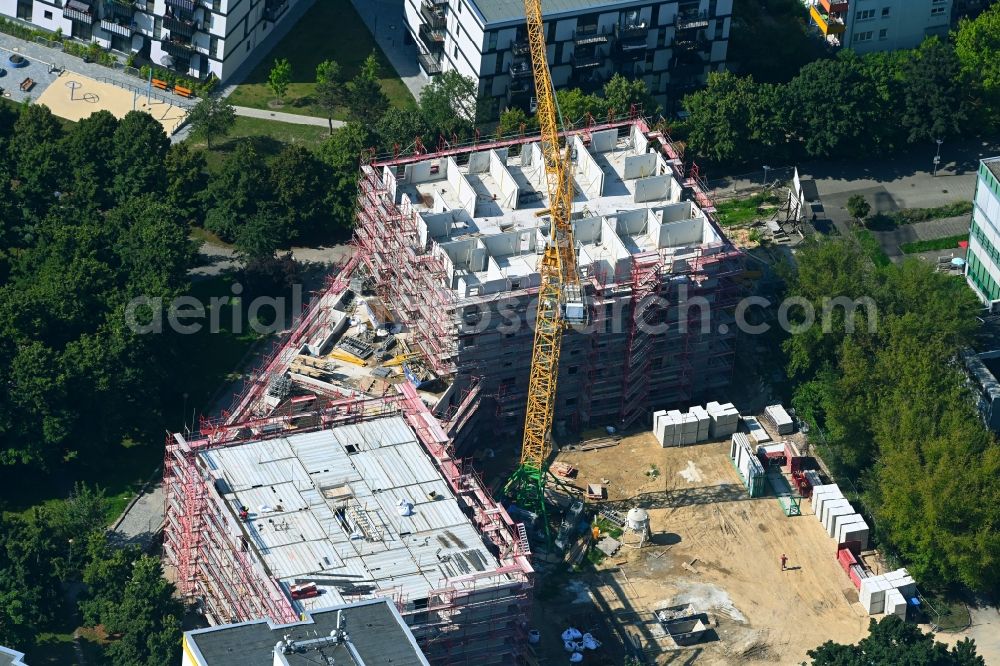 Berlin from above - Construction site for the multi-family residential building Die Neuen Ringkolonnaden in the district Marzahn in Berlin, Germany