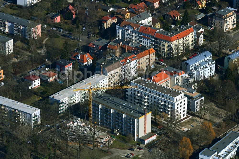 Berlin from above - Multi-family residential building on Schlossallee in the district Niederschoenhausen in Berlin, Germany