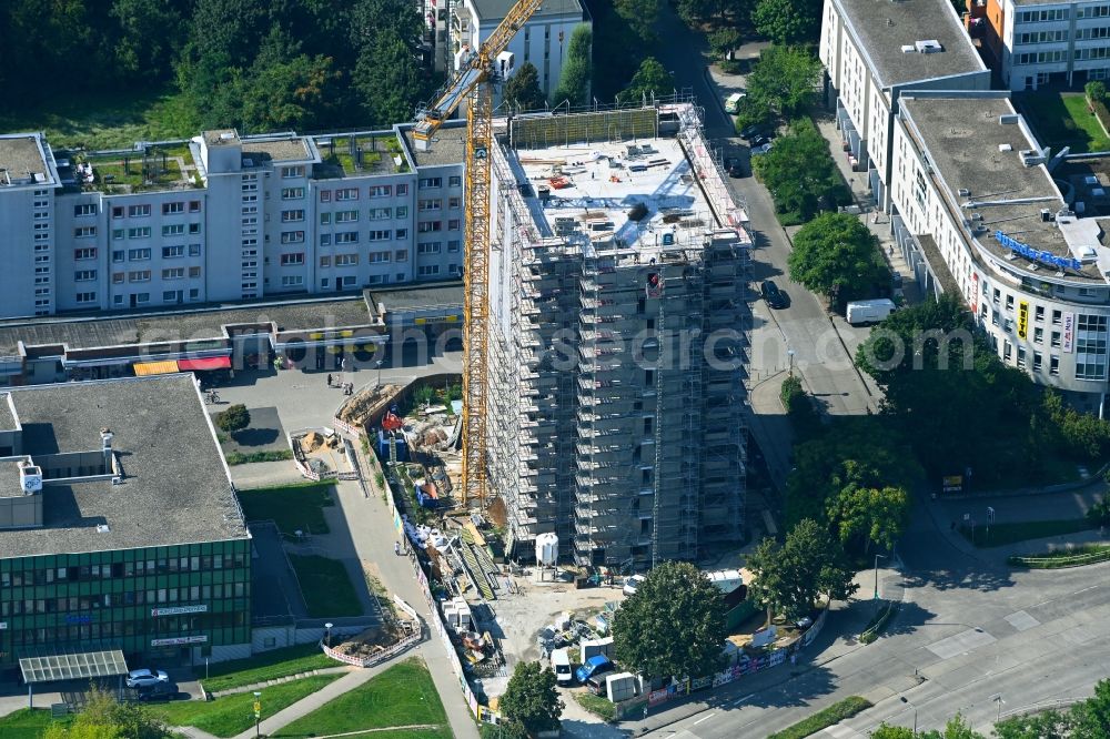 Aerial image Berlin - Construction site for the multi-family residential building Mehrower Allee corner Sella-Hasse-Strasse in the district Marzahn in Berlin, Germany