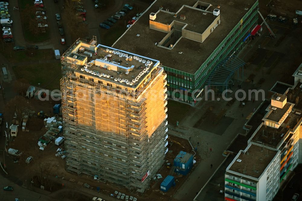 Aerial image Berlin - Construction site for the multi-family residential building Mehrower Allee corner Sella-Hasse-Strasse in the district Marzahn in Berlin, Germany