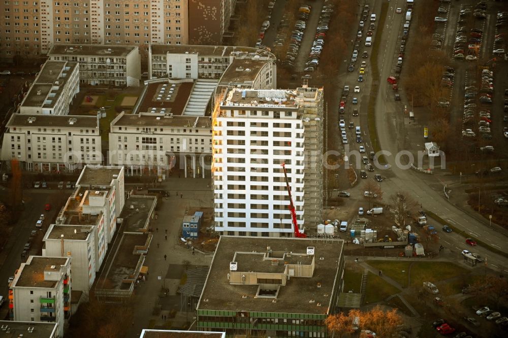 Aerial photograph Berlin - Construction site for the multi-family residential building Mehrower Allee corner Sella-Hasse-Strasse in the district Marzahn in Berlin, Germany