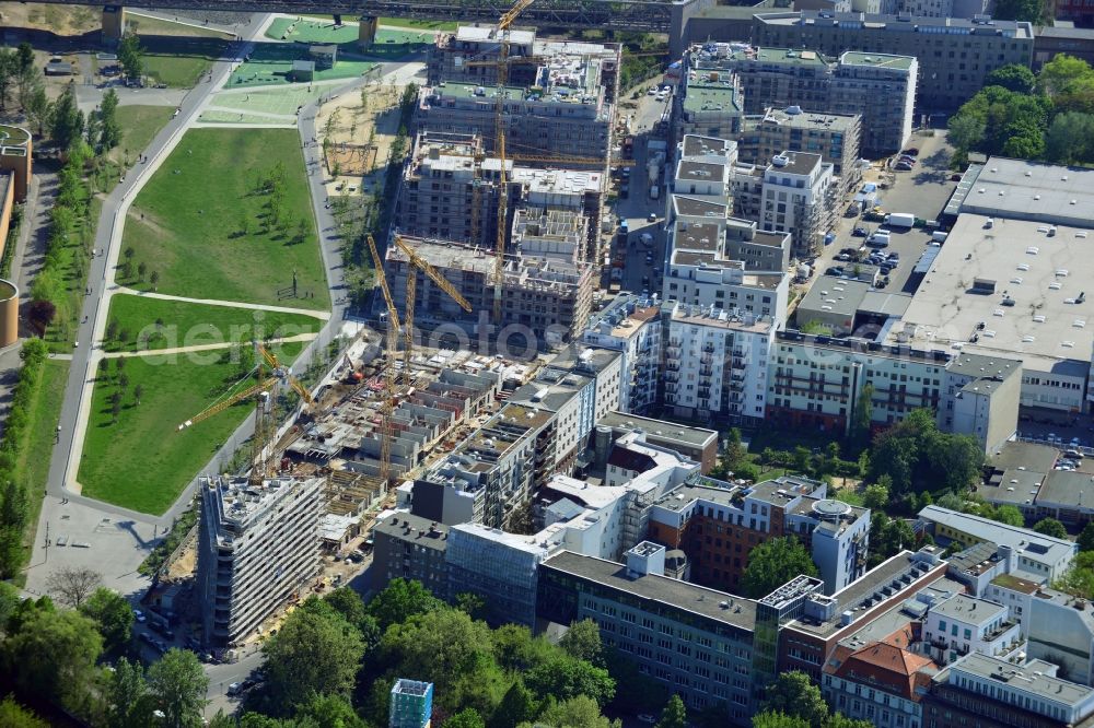 Berlin Kreuzberg from above - Construction of the residential project Flottwell Living on the Flottwell street in Berlin Kreuzberg