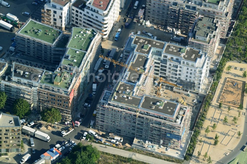 Berlin Kreuzberg from above - Construction of the residential project Flottwell Living on the Flottwell street in Berlin Kreuzberg