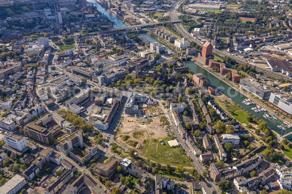 Duisburg from above - Construction site for the new construction of a residential quarter with apartment buildings and residential and commercial buildings Mercator Quartier Duisburg on Oberstrasse in the Dellviertel district in Duisburg in the Ruhr area in the state North Rhine-Westphalia, Germany