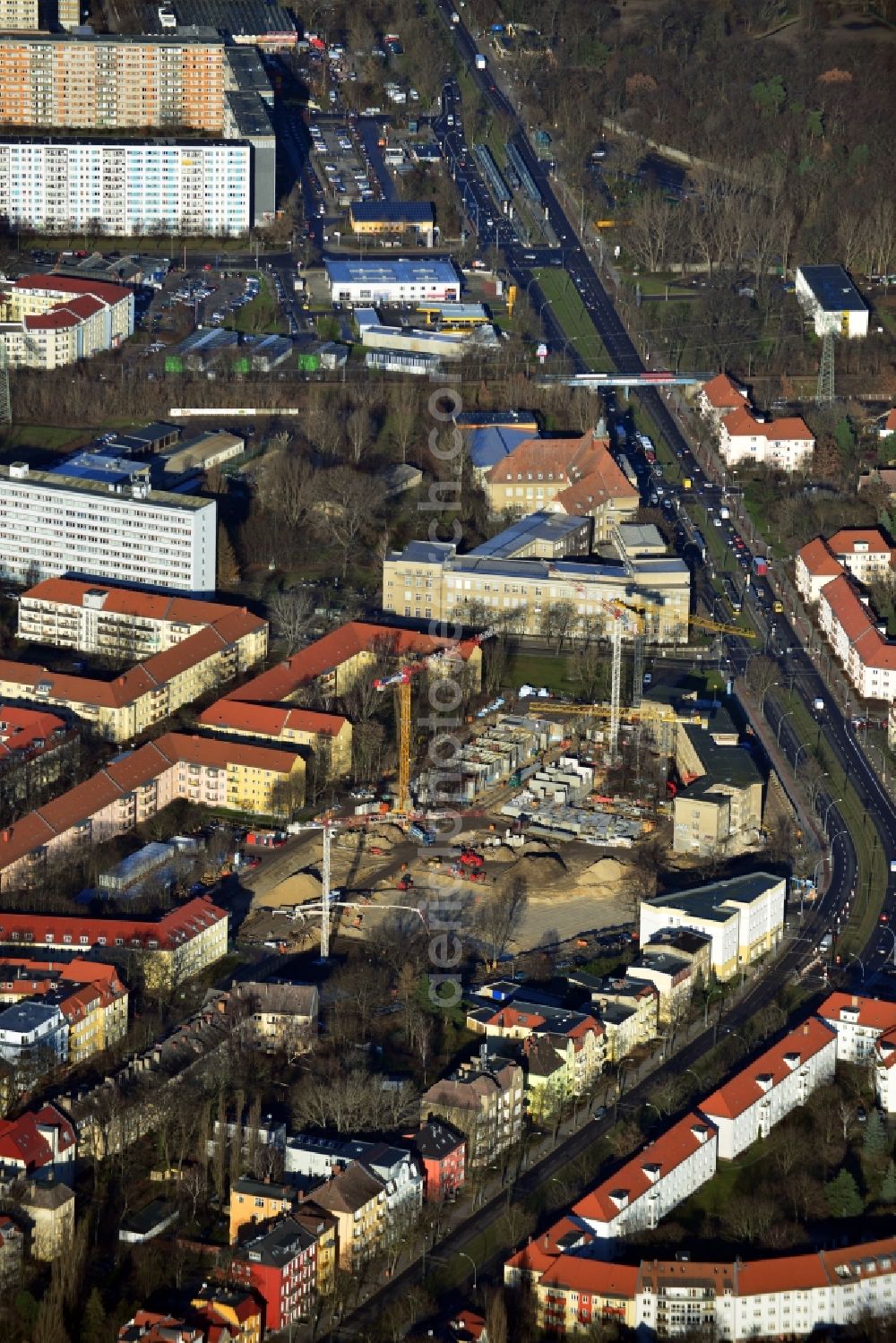 Aerial image Berlin OT Karlshorst - View of the new construction of residential buildings in the district of Karlshorst in Berlin