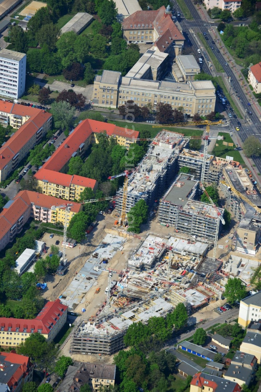 Berlin OT Karlshorst from the bird's eye view: View of the new construction of residential buildings in the district of Karlshorst in Berlin