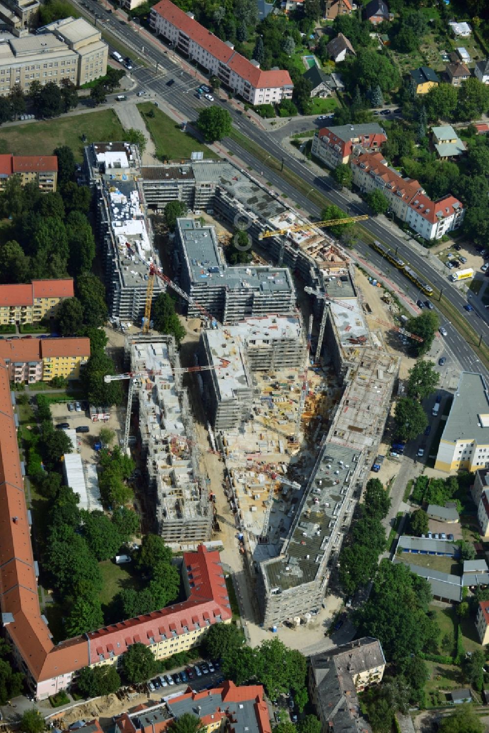 Aerial image Berlin OT Karlshorst - View of the new construction of residential buildings in the district of Karlshorst in Berlin