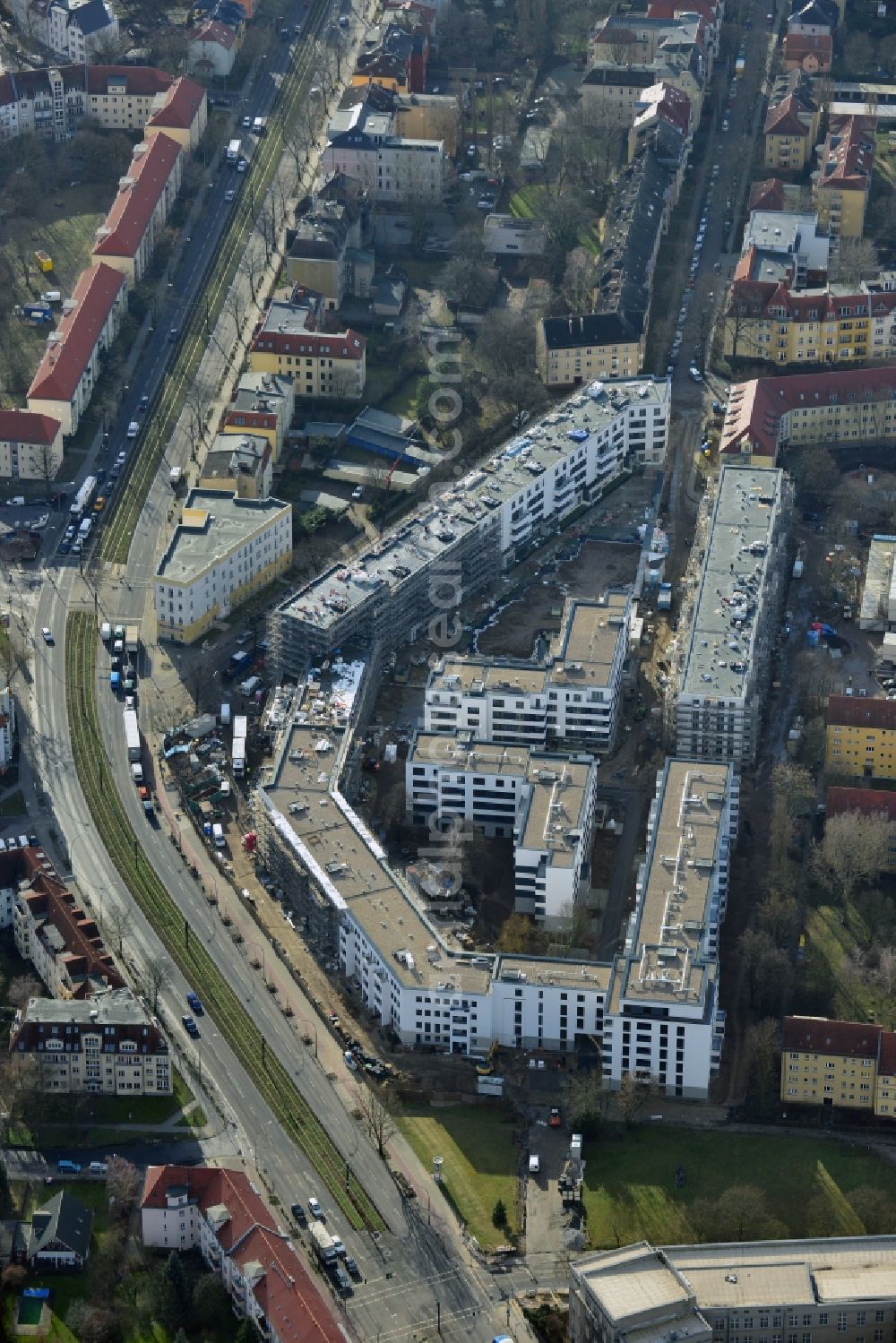 Aerial image Berlin Karlshorst - View of the new construction of residential buildings in the district of Karlshorst in Berlin