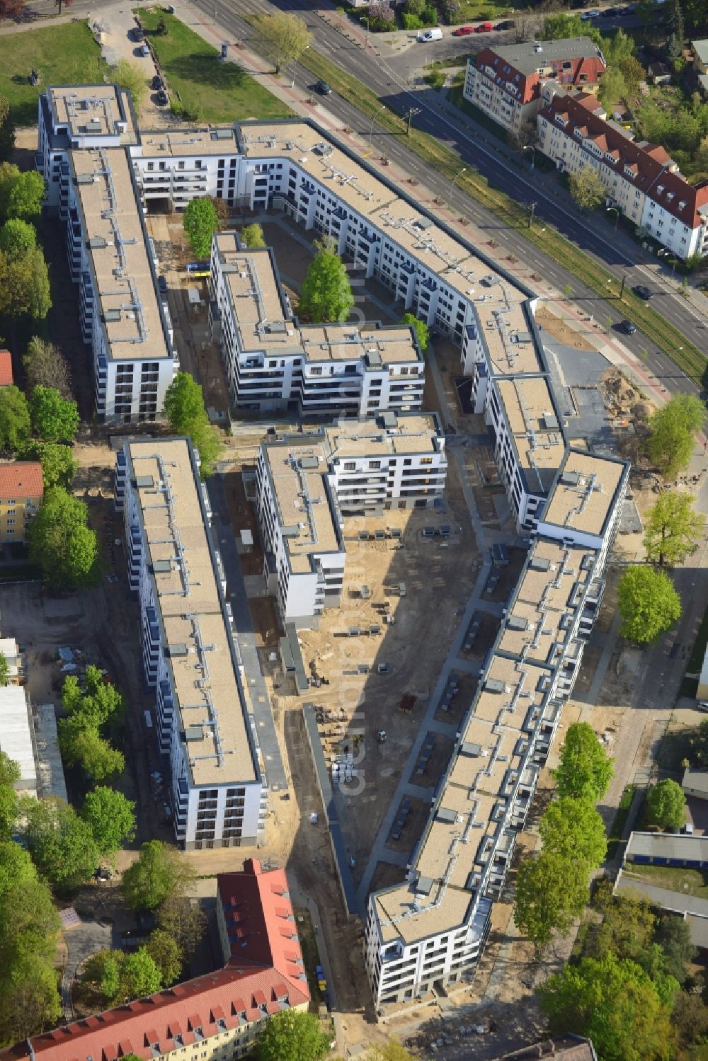 Berlin, Karlshorst from above - View of the residential buildings in the district of Karlshorst in Berlin