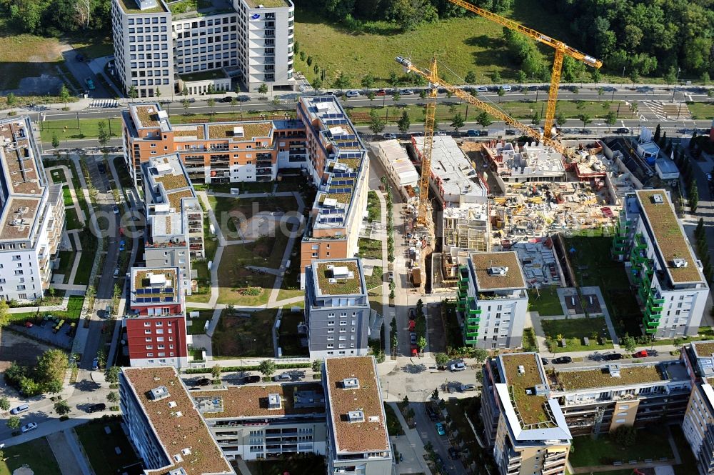 Aerial image Frankfurt am Main - View of a newly built residential complex between Leonardo-da-Vinci-Allee and Montgolfier Allee in Frankfurt am Main / Rebstock