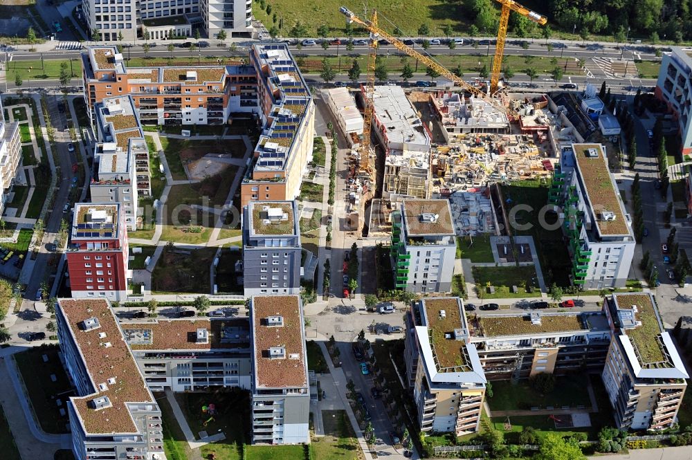 Aerial photograph Frankfurt am Main - View of a newly built residential complex between Leonardo-da-Vinci-Allee and Montgolfier Allee in Frankfurt am Main / Rebstock