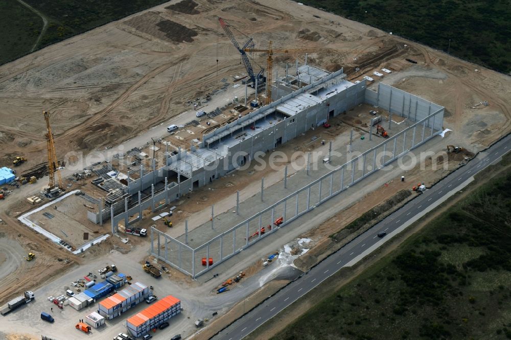 Schwerin from above - Construction site of building and production halls on the premises of Ypsomed Produktion GmbH on street Ludwig-Boelkow-Strasse in Schwerin in the state Mecklenburg - Western Pomerania, Germany