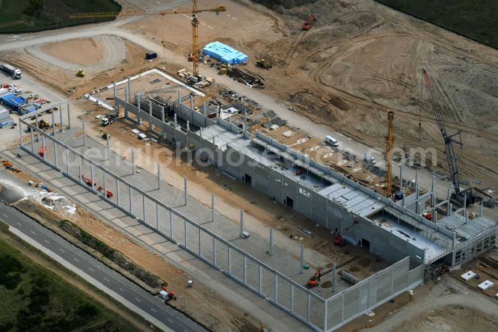 Schwerin from the bird's eye view: Construction site of building and production halls on the premises of Ypsomed Produktion GmbH on street Ludwig-Boelkow-Strasse in Schwerin in the state Mecklenburg - Western Pomerania, Germany